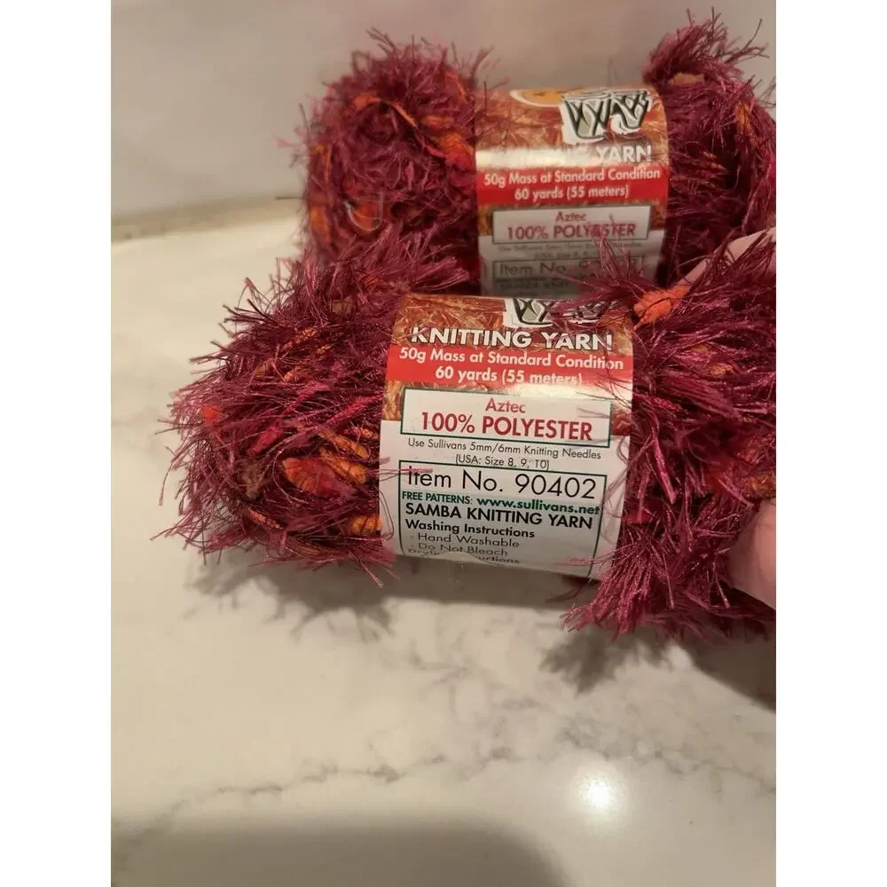 Lot of 2 Samba Sullivans Knitting Eyelash‎ Yarn Fun Fur Pink Aztec Yarn #90402
